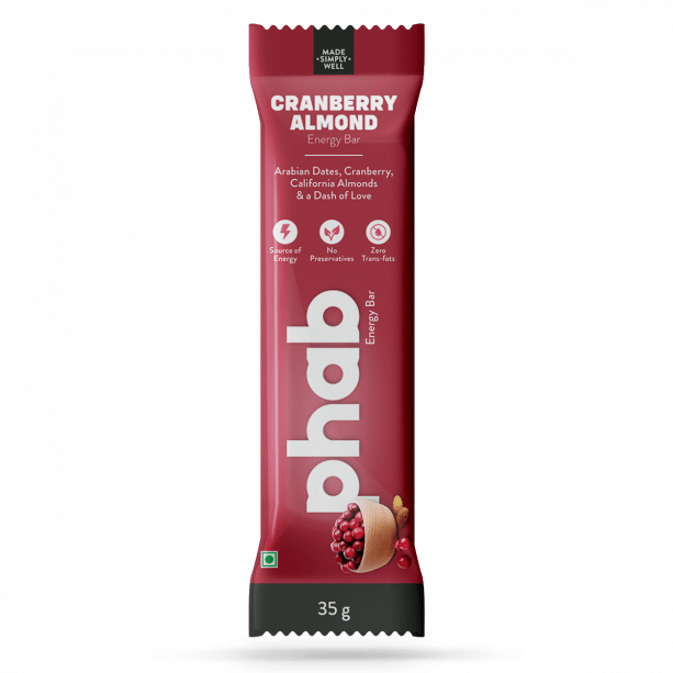 Phab Energy Bars – No Preservatives, No Artificial Sweeteners, Zero Trans Fats & Goodness of Honey: Pack of 6x 35g (CRANBERRY ALMOND)