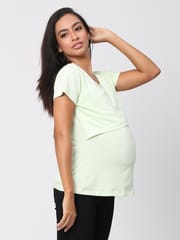 The Mom Store Key Lime Stylized Solid Maternity and Nursing Top