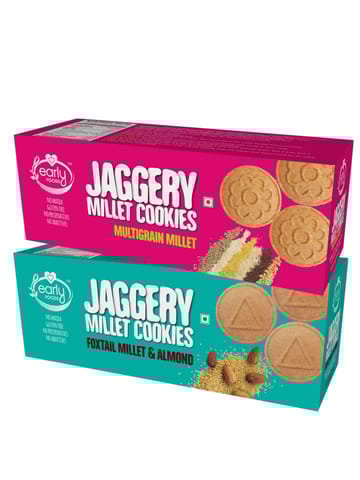 Early Foods Assorted Pack of 2 - Foxtail Almond and Multigrain Jaggery Cookies X 2, 150g each