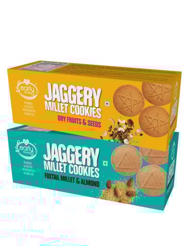 Early Foods Assorted Pack of 2 - Foxtail Almond and Dry Fruit Jaggery Cookies X 2, 150g each
